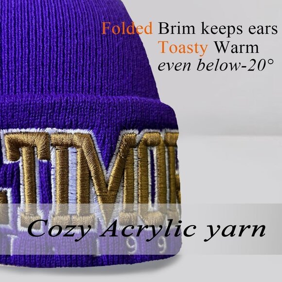 Women's Purple & Gold Soft Knit Winter Hat For Cold Weather Beanie Toque Hat - Picture 3 of 6